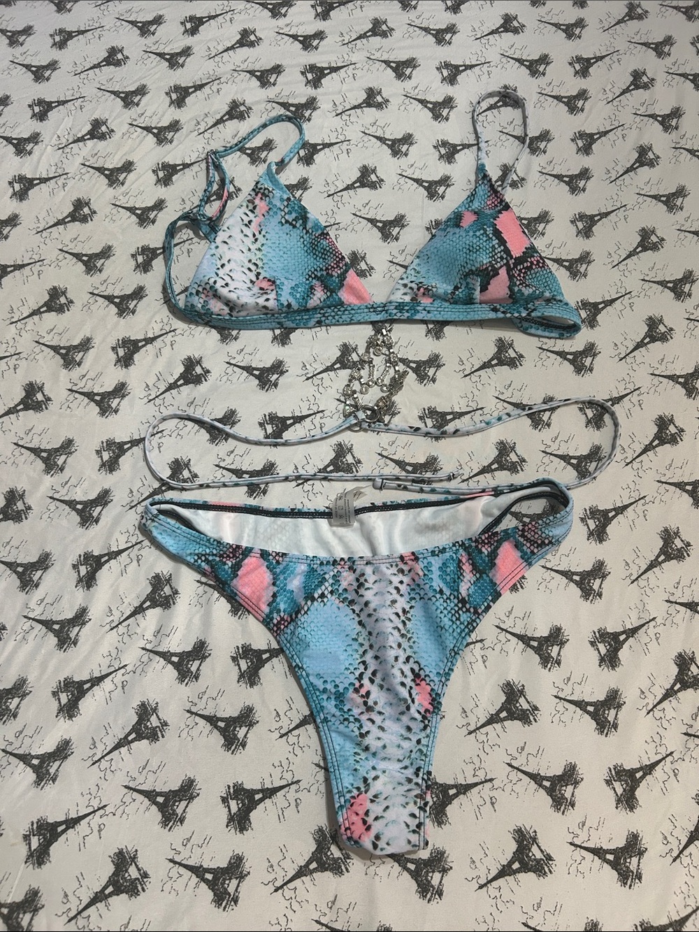 SHEIN Blue Pink Snake-Print Triangle Bikini
